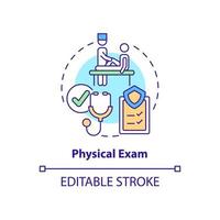 Physical exam concept icon. Annual medical examination abstract idea thin line illustration. Medical checkup. Healthcare. Clinical exam. Vector isolated outline color drawing. Editable stroke