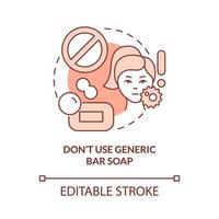 Dont use generic bar soap terracotta concept icon. Skincare routine tip abstract idea thin line illustration. Isolated outline drawing. Editable stroke. Roboto-Medium, Myriad Pro-Bold fonts used vector