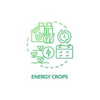 Energy crops green gradient concept icon. Producing bioenergy abstract idea thin line illustration. Converting into electricity. Isolated outline drawing. Roboto-Medium, Myriad Pro-Bold fonts used vector