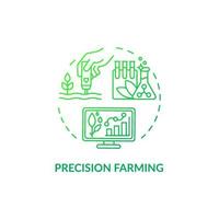 Icono de concepto de gradiente verde de agricultura de precisión. gestión de la producción de cultivos idea abstracta ilustración de línea delgada. análisis de datos de campo. dibujo de contorno aislado. roboto-medium, innumerables fuentes pro-bold utilizadas vector