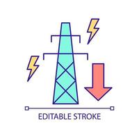 Reduction of peak demand RGB color icon. Power transmission lines balance. Smart grid component. Isolated vector illustration. Simple filled line drawing. Editable stroke. Arial font used