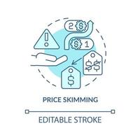 Price skimming turquoise concept icon. Set high price for high demand product abstract idea thin line illustration. Isolated outline drawing. Editable stroke. Roboto-Medium, Myriad Pro-Bold fonts used vector