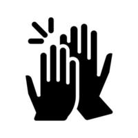 High five black glyph icon. Success gesture. Productive teamwork metaphor. Collaboration. Professional partnership. Silhouette symbol on white space. Solid pictogram. Vector isolated illustration