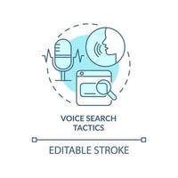 Voice search tactics turquoise concept icon. SEO optimization marketing trend abstract idea thin line illustration. Isolated outline drawing. Editable stroke. Arial, Myriad Pro-Bold fonts used vector