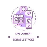 Live content purple concept icon. Communication with customer. Marketing trend abstract idea thin line illustration. Isolated outline drawing. Editable stroke. Arial, Myriad Pro-Bold fonts used vector