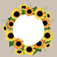Wreath of yellow blooming sunflowers, inside empty space,