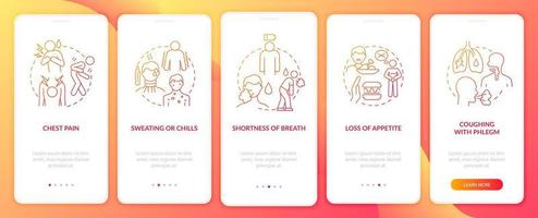 Detecting pneumonia signs onboarding mobile app page screen. Coughing up phlegm walkthrough 5 steps graphic instructions with concepts. UI, UX, GUI vector template with linear color illustrations