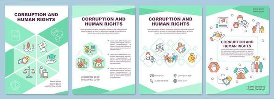 plantilla de folleto sobre corrupción y violación de los derechos humanos. folleto, folleto, impresión de folleto, diseño de portada con iconos lineales. diseños vectoriales para presentación, informes anuales, páginas de publicidad vector