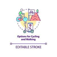 Options for cycling and walking concept icon. City solution abstract idea thin line illustration. Urban ecology. Alternative transportation. Vector isolated outline color drawing. Editable stroke