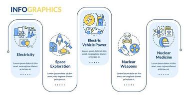 Nuclear power usage vector infographic template. Nuclear weapons presentation outline design elements. Data visualization with 5 steps. Process timeline info chart. Workflow layout with line icons