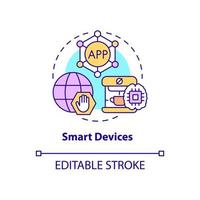 icono de concepto de dispositivos inteligentes. tecnología innovadora idea abstracta ilustración de línea delgada. electrónica personal. dibujo de contorno aislado. trazo editable. arial, innumerables fuentes pro-bold utilizadas vector