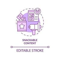 Snackable content purple concept icon. SMM campaign. Internet marketing trend abstract idea thin line illustration. Isolated outline drawing. Editable stroke. Arial, Myriad Pro-Bold fonts used vector