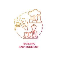 Harming environment red gradient concept icon. Emissions and waste dumping. Market economy cons abstract idea thin line illustration. Isolated outline drawing. Myriad Pro-Bold fonts used vector