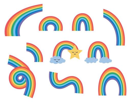 Colorful rainbows set. Vector collection of cute rainbows