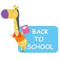 a giraffe holding a book ready to go back to school vector