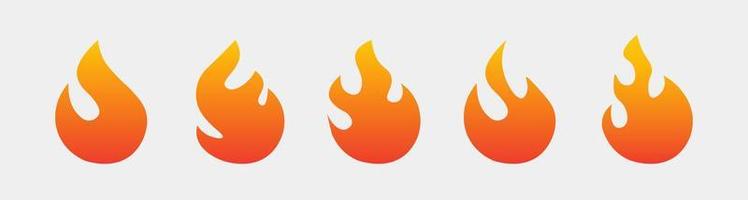 Fire icon vector set. Flame silhoutte symbol. Gradient fire icon isolated on white background.