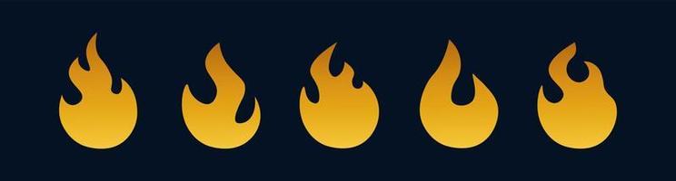 Fire icon vector set. Flame Golden symbol. Golden fire icon isolated.