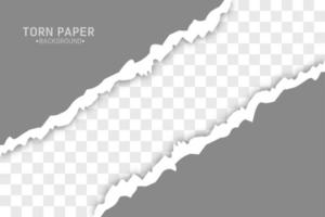 Torn paper edges vector illustration. Piece of torn grey horizontal paper with soft shadow stuck on white squared background.