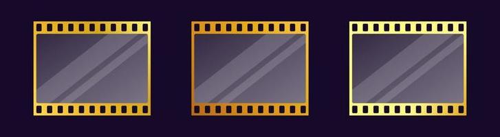 Golden filmstrip vector with transparent glass for video or foto frame template.