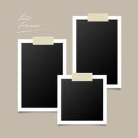 Empty three vintage foto frame mock up with realistic drop shadow effect. vector