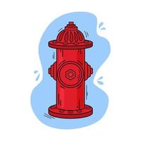 Bright red fire hydrant with water isolated vector illustration on white background. A tool used by firefighters to extinguish flames.