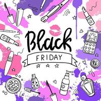 Vector hand-drawn Black Friday banner. Sale of cosmetics.Objects are isolated.