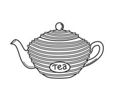 Teapot in the outline style on a white isolated background. Vector illustration. Icon. Coloring book.