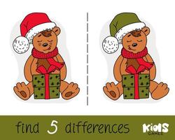 Children visual puzzle find five differences. Logic game with a bear. Vector. vector