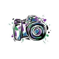 Vector illustration of a camera drawn by hand. Isolated background.