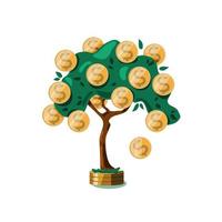 árbol de dinero con monedas de dólar sobre un fondo blanco aislado. el concepto de crecimiento, riqueza, depósito. vector. vector