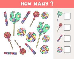 Educational mathematical problem for the development of logical thinking of children . Lollipops. Vector illustration.