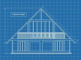 Vector illustration of a frame drawing of a house on graph paper. Blueprint. Background.