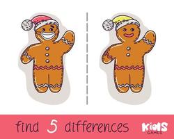 Children visual puzzle find five differences. Puzzle game with a gingerbread man. Vector. vector