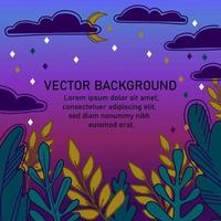 Colorful vector night background with leaves, clouds and moon. Objects are isolated.