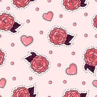 Cute seamless vector pattern with roses and hearts. Objects are isolated.