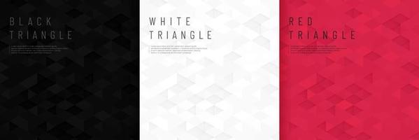Set of abstract black, white and dark red geometric triangle shape pattern background. 3D hexagon texture with copy space collection design. Vector for presentation design. Vector illustration EPS10