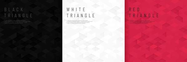 Set of abstract black, white and dark red geometric triangle shape pattern background. 3D hexagon texture with copy space collection design. Vector for presentation design. Vector illustration EPS10