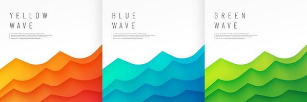 Set of dynamic yellow, blue and green wavy curve lines layers on white background. Modern vibrant color background. Design for banner, cover, web, flyer, card, poster, wallpaper. Vector illustration.