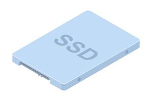 SSD disk 2.5 icon. Solid state drive. Information and data storage equipment. Isometric isolated vector illustration on white background.