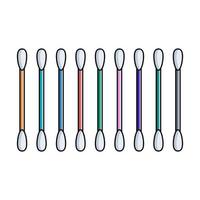 Set of multicolored ear cotton swabs icons. Hygiene product. Vector illustration on white isolated background in flat line style.