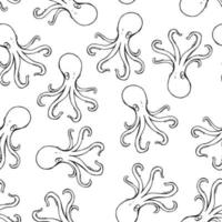 Seamless pattern with octopus. Marine background.  Hand drawn vector illustration in sketch style.