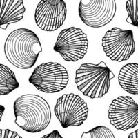 Seamless pattern with seashells. Marine background.  Hand drawn vector illustration in sketch style.