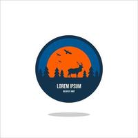 Outdoor Adventure vintage label, badge, logo or emblem. with mountains and forest silhouette. Vector illustration.