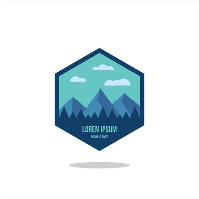 Outdoor Adventure vintage label, badge, logo or emblem. with mountains and forest silhouette. Vector illustration.