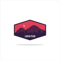 Outdoor Adventure vintage label, badge, logo or emblem. with mountains and forest silhouette. Vector illustration.