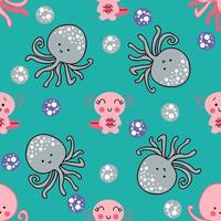 Summer seamless pattern with octopus and axolotls in the sea. vector