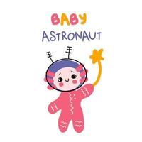 Hand drawn axolotl with star and text BABY ASTRONAUT. vector