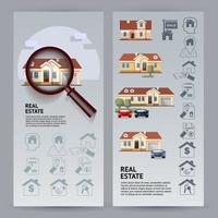 Houses, Real Estate Icons, Magnifier. Set of Flyers. Vector illustration.