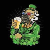 bulldog St. Patrick's Day hat and glasses vector