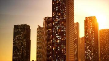 sunset aerial shot of skyscrapers of business centre photo